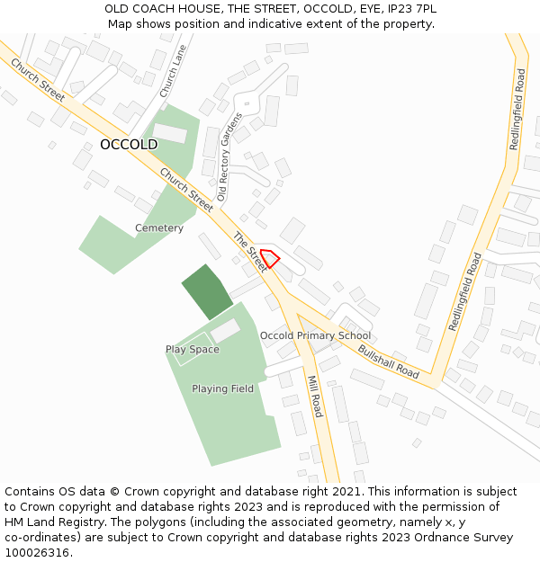 OLD COACH HOUSE, THE STREET, OCCOLD, EYE, IP23 7PL: Location map and indicative extent of plot