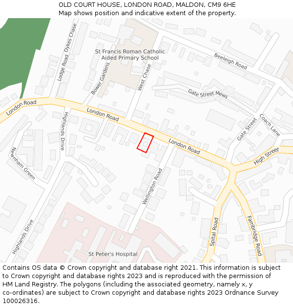 OLD COURT HOUSE, LONDON ROAD, MALDON, CM9 6HE: Location map and indicative extent of plot