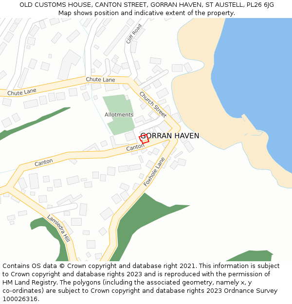 OLD CUSTOMS HOUSE, CANTON STREET, GORRAN HAVEN, ST AUSTELL, PL26 6JG: Location map and indicative extent of plot