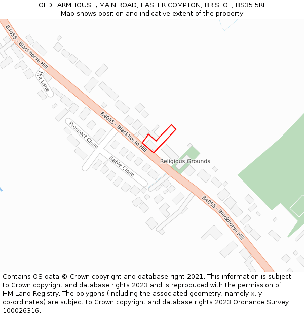 OLD FARMHOUSE, MAIN ROAD, EASTER COMPTON, BRISTOL, BS35 5RE: Location map and indicative extent of plot