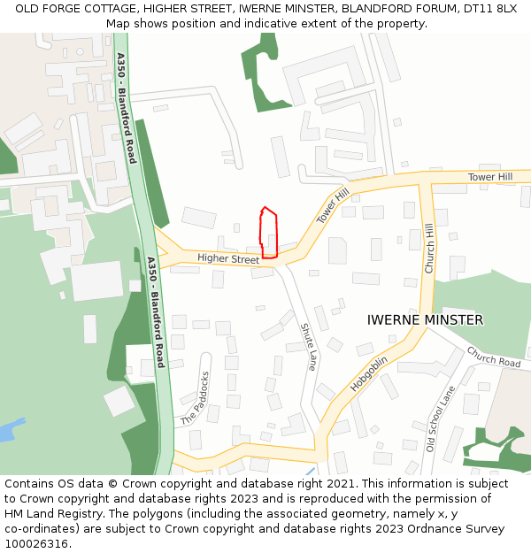 OLD FORGE COTTAGE, HIGHER STREET, IWERNE MINSTER, BLANDFORD FORUM, DT11 8LX: Location map and indicative extent of plot