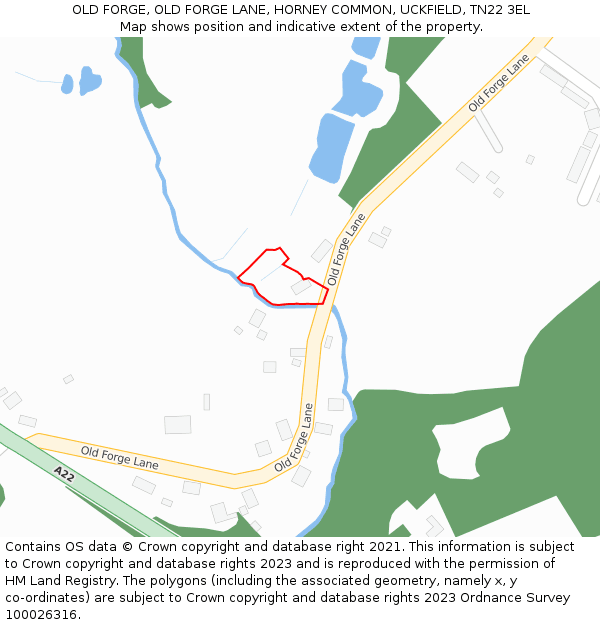 OLD FORGE, OLD FORGE LANE, HORNEY COMMON, UCKFIELD, TN22 3EL: Location map and indicative extent of plot