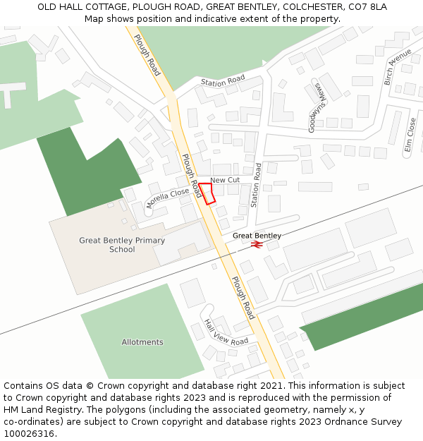 OLD HALL COTTAGE, PLOUGH ROAD, GREAT BENTLEY, COLCHESTER, CO7 8LA: Location map and indicative extent of plot