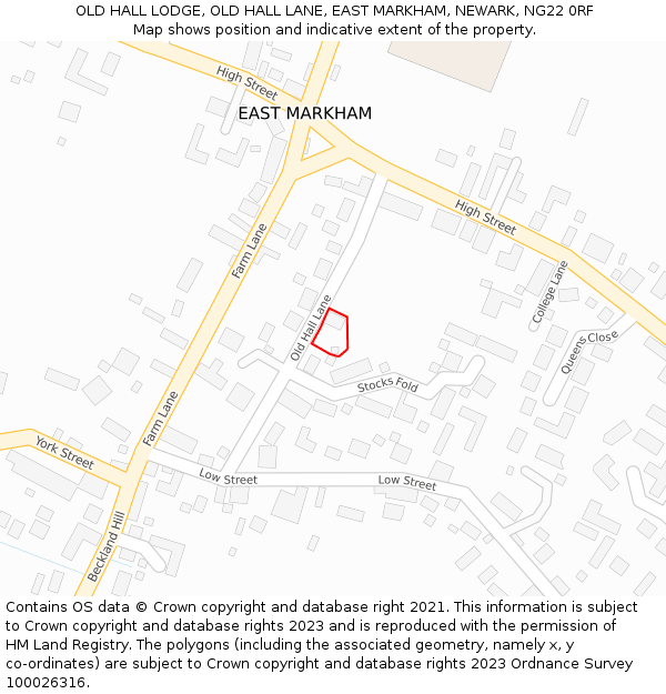 OLD HALL LODGE, OLD HALL LANE, EAST MARKHAM, NEWARK, NG22 0RF: Location map and indicative extent of plot