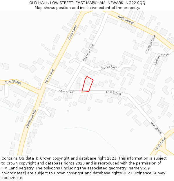 OLD HALL, LOW STREET, EAST MARKHAM, NEWARK, NG22 0QQ: Location map and indicative extent of plot