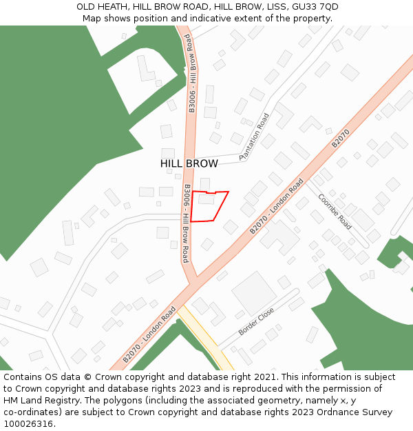 OLD HEATH, HILL BROW ROAD, HILL BROW, LISS, GU33 7QD: Location map and indicative extent of plot