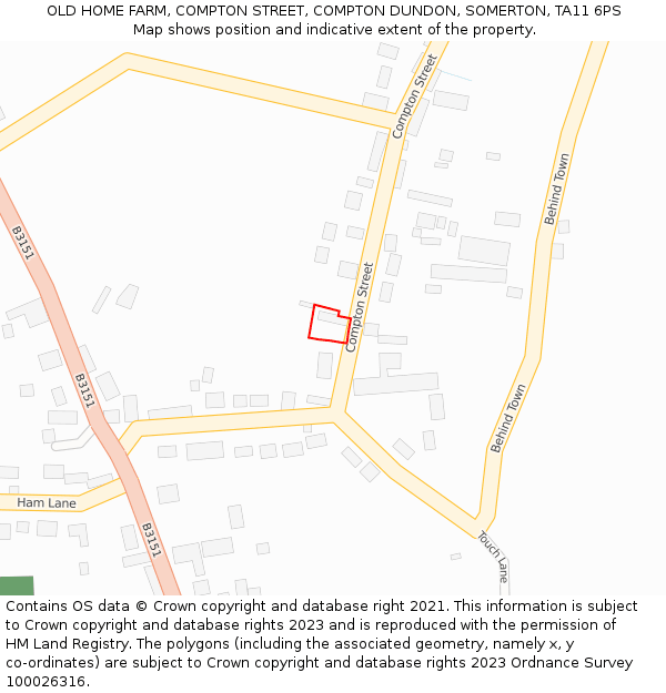 OLD HOME FARM, COMPTON STREET, COMPTON DUNDON, SOMERTON, TA11 6PS: Location map and indicative extent of plot