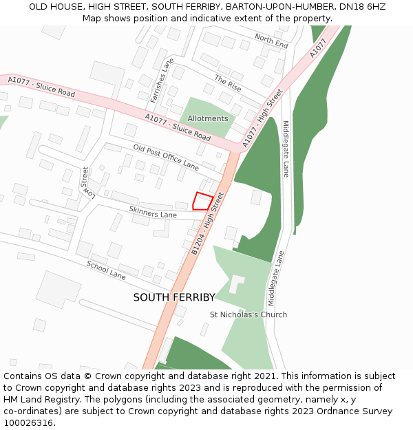 OLD HOUSE, HIGH STREET, SOUTH FERRIBY, BARTON-UPON-HUMBER, DN18 6HZ: Location map and indicative extent of plot