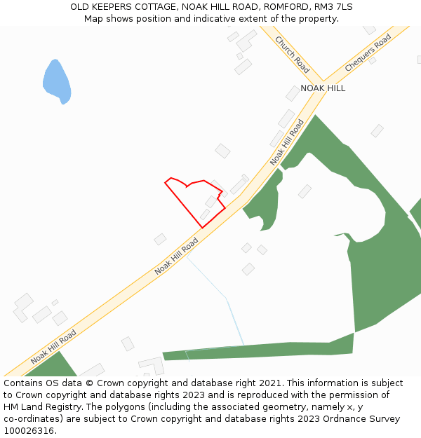 OLD KEEPERS COTTAGE, NOAK HILL ROAD, ROMFORD, RM3 7LS: Location map and indicative extent of plot