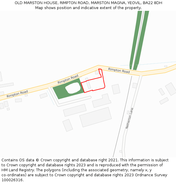 OLD MARSTON HOUSE, RIMPTON ROAD, MARSTON MAGNA, YEOVIL, BA22 8DH: Location map and indicative extent of plot