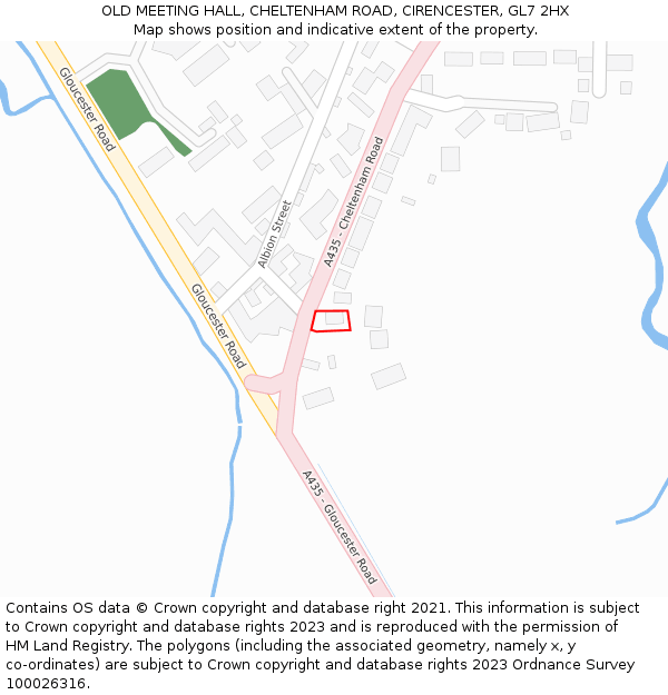 OLD MEETING HALL, CHELTENHAM ROAD, CIRENCESTER, GL7 2HX: Location map and indicative extent of plot