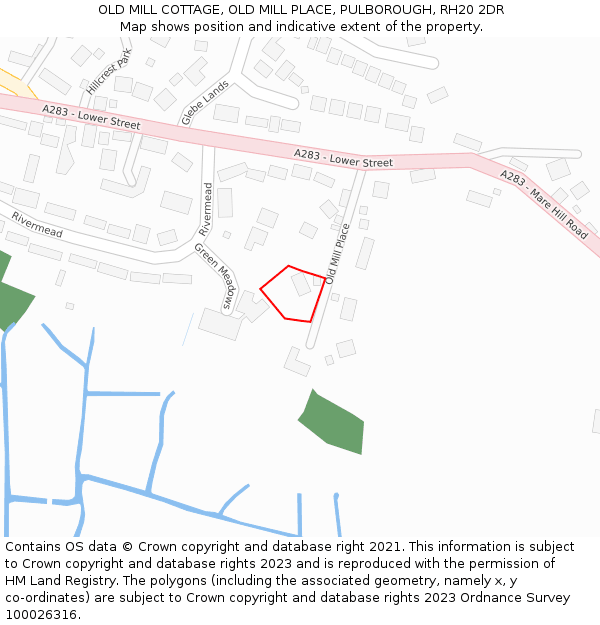 OLD MILL COTTAGE, OLD MILL PLACE, PULBOROUGH, RH20 2DR: Location map and indicative extent of plot
