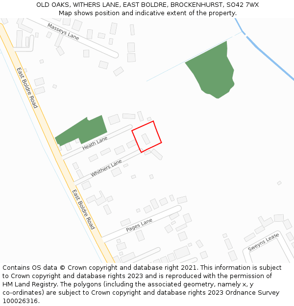 OLD OAKS, WITHERS LANE, EAST BOLDRE, BROCKENHURST, SO42 7WX: Location map and indicative extent of plot