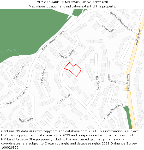 OLD ORCHARD, ELMS ROAD, HOOK, RG27 9DP: Location map and indicative extent of plot