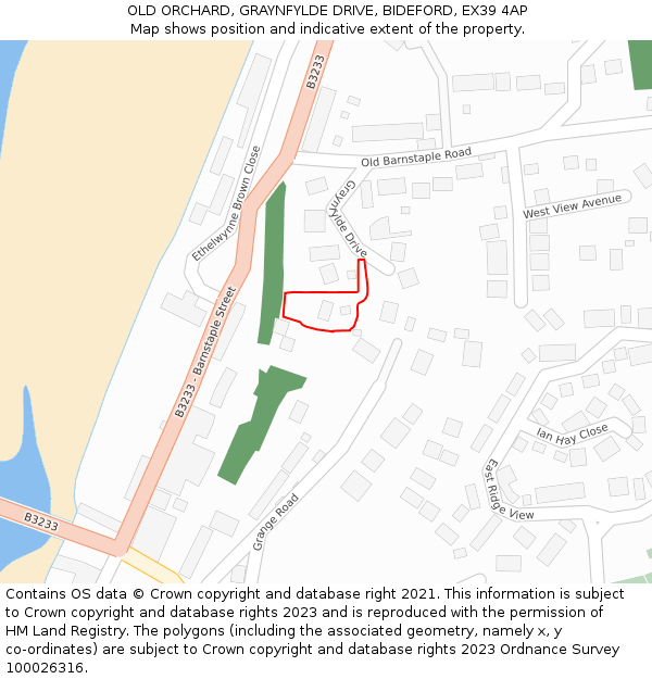 OLD ORCHARD, GRAYNFYLDE DRIVE, BIDEFORD, EX39 4AP: Location map and indicative extent of plot