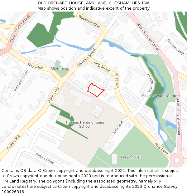 OLD ORCHARD HOUSE, AMY LANE, CHESHAM, HP5 1NA: Location map and indicative extent of plot