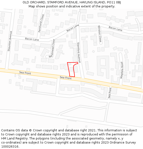 OLD ORCHARD, STAMFORD AVENUE, HAYLING ISLAND, PO11 0BJ: Location map and indicative extent of plot