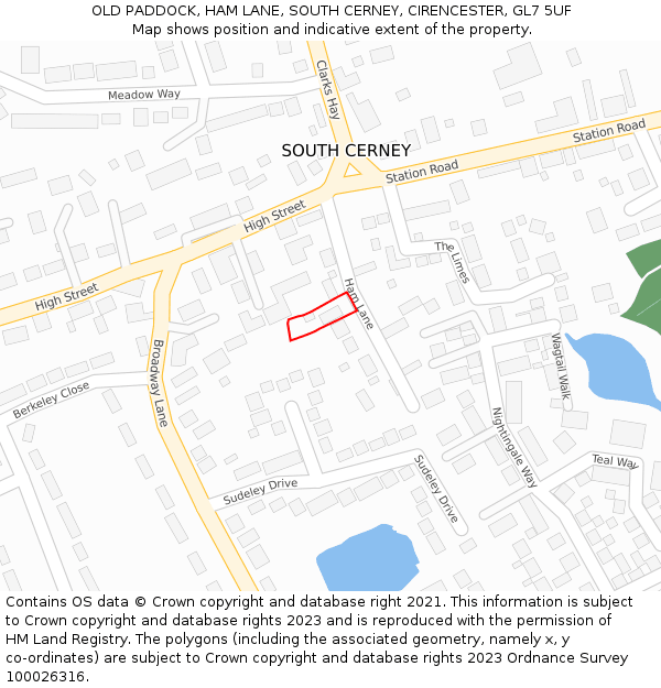 OLD PADDOCK, HAM LANE, SOUTH CERNEY, CIRENCESTER, GL7 5UF: Location map and indicative extent of plot
