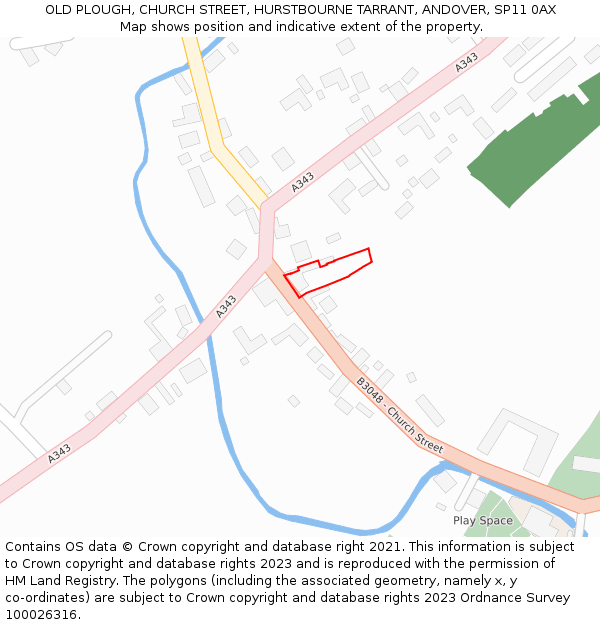 OLD PLOUGH, CHURCH STREET, HURSTBOURNE TARRANT, ANDOVER, SP11 0AX: Location map and indicative extent of plot