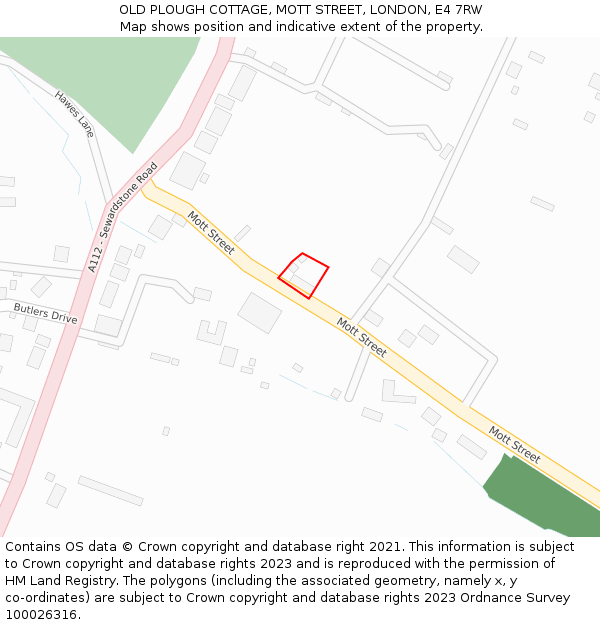 OLD PLOUGH COTTAGE, MOTT STREET, LONDON, E4 7RW: Location map and indicative extent of plot