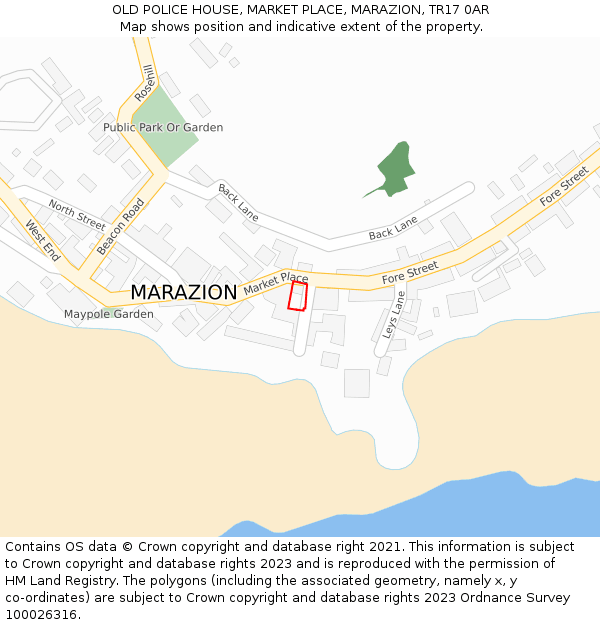 OLD POLICE HOUSE, MARKET PLACE, MARAZION, TR17 0AR: Location map and indicative extent of plot