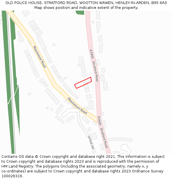 OLD POLICE HOUSE, STRATFORD ROAD, WOOTTON WAWEN, HENLEY-IN-ARDEN, B95 6AS: Location map and indicative extent of plot