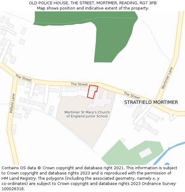 OLD POLICE HOUSE, THE STREET, MORTIMER, READING, RG7 3PB: Location map and indicative extent of plot