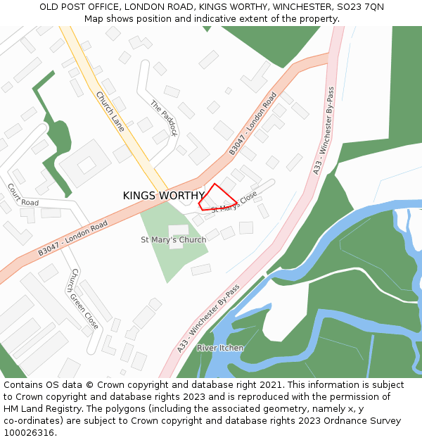 OLD POST OFFICE, LONDON ROAD, KINGS WORTHY, WINCHESTER, SO23 7QN: Location map and indicative extent of plot