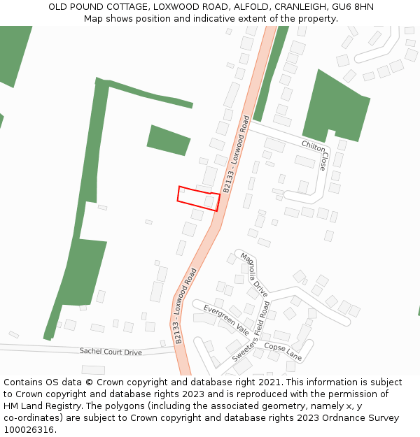 OLD POUND COTTAGE, LOXWOOD ROAD, ALFOLD, CRANLEIGH, GU6 8HN: Location map and indicative extent of plot
