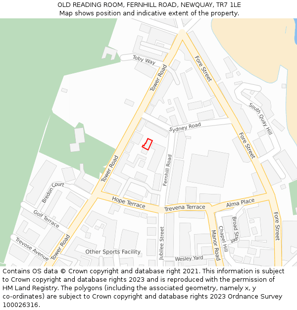 OLD READING ROOM, FERNHILL ROAD, NEWQUAY, TR7 1LE: Location map and indicative extent of plot