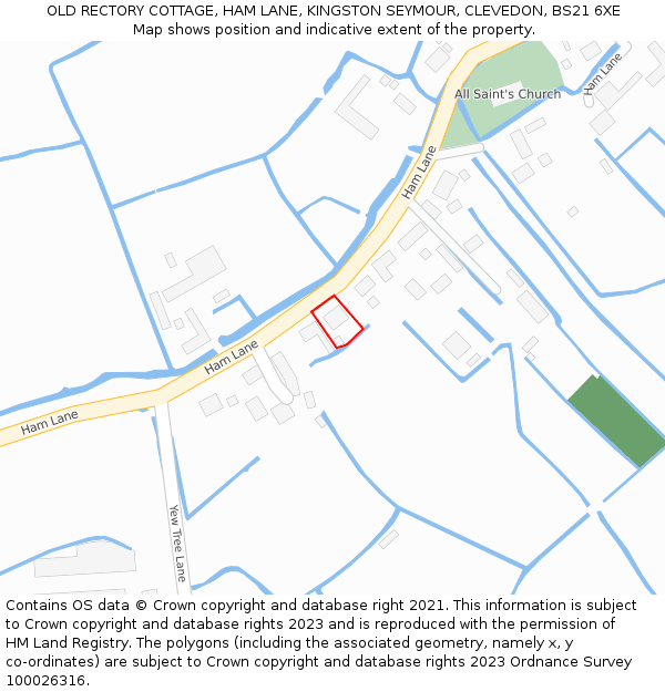OLD RECTORY COTTAGE, HAM LANE, KINGSTON SEYMOUR, CLEVEDON, BS21 6XE: Location map and indicative extent of plot