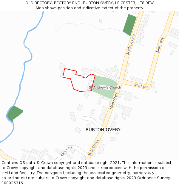 OLD RECTORY, RECTORY END, BURTON OVERY, LEICESTER, LE8 9EW: Location map and indicative extent of plot