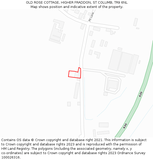 OLD ROSE COTTAGE, HIGHER FRADDON, ST COLUMB, TR9 6NL: Location map and indicative extent of plot