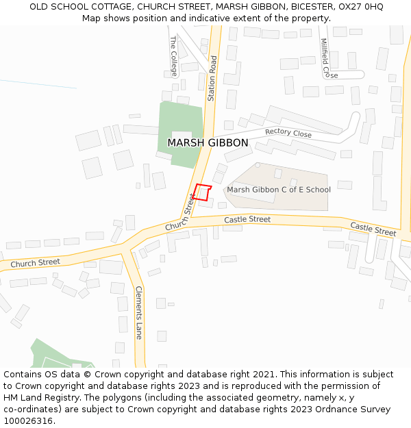 OLD SCHOOL COTTAGE, CHURCH STREET, MARSH GIBBON, BICESTER, OX27 0HQ: Location map and indicative extent of plot