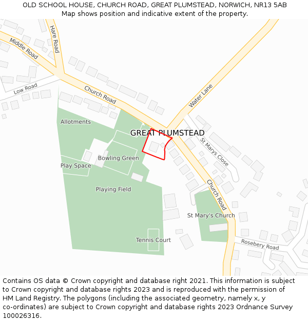 OLD SCHOOL HOUSE, CHURCH ROAD, GREAT PLUMSTEAD, NORWICH, NR13 5AB: Location map and indicative extent of plot