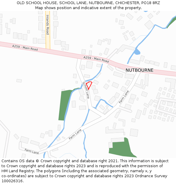 OLD SCHOOL HOUSE, SCHOOL LANE, NUTBOURNE, CHICHESTER, PO18 8RZ: Location map and indicative extent of plot