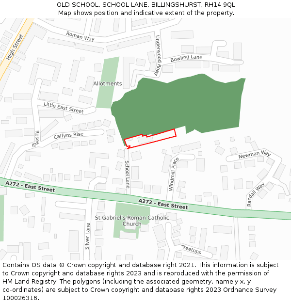 OLD SCHOOL, SCHOOL LANE, BILLINGSHURST, RH14 9QL: Location map and indicative extent of plot