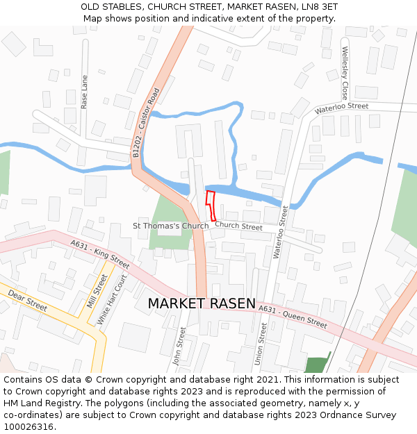 OLD STABLES, CHURCH STREET, MARKET RASEN, LN8 3ET: Location map and indicative extent of plot