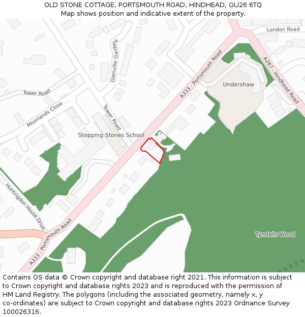 OLD STONE COTTAGE, PORTSMOUTH ROAD, HINDHEAD, GU26 6TQ: Location map and indicative extent of plot