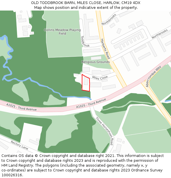 OLD TODDBROOK BARN, MILES CLOSE, HARLOW, CM19 4DX: Location map and indicative extent of plot