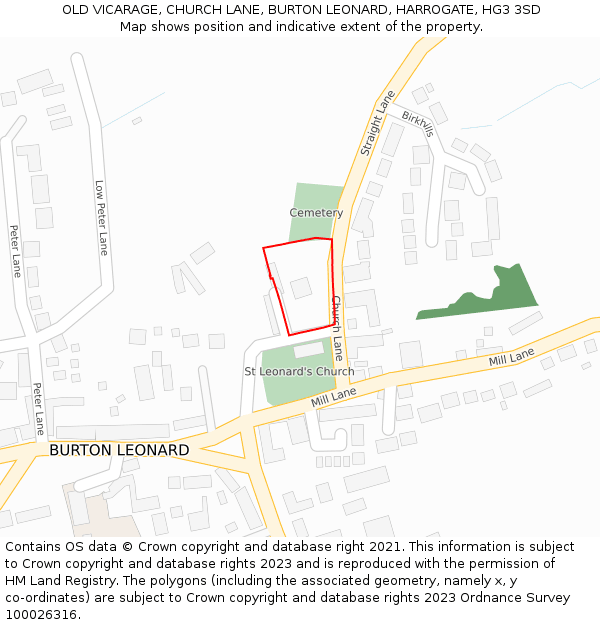 OLD VICARAGE, CHURCH LANE, BURTON LEONARD, HARROGATE, HG3 3SD: Location map and indicative extent of plot