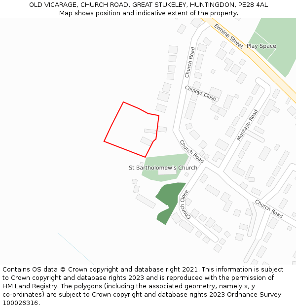 OLD VICARAGE, CHURCH ROAD, GREAT STUKELEY, HUNTINGDON, PE28 4AL: Location map and indicative extent of plot