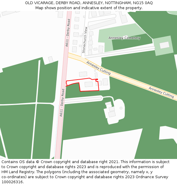 OLD VICARAGE, DERBY ROAD, ANNESLEY, NOTTINGHAM, NG15 0AQ: Location map and indicative extent of plot