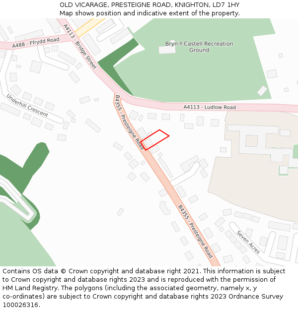 OLD VICARAGE, PRESTEIGNE ROAD, KNIGHTON, LD7 1HY: Location map and indicative extent of plot