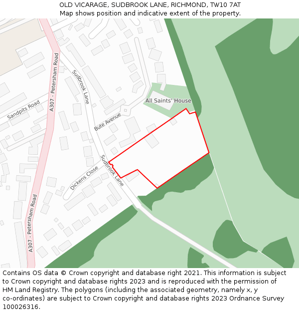 OLD VICARAGE, SUDBROOK LANE, RICHMOND, TW10 7AT: Location map and indicative extent of plot