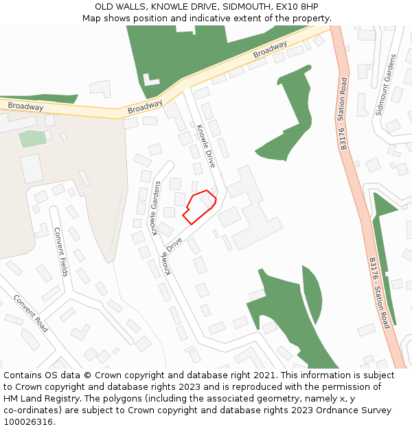 OLD WALLS, KNOWLE DRIVE, SIDMOUTH, EX10 8HP: Location map and indicative extent of plot