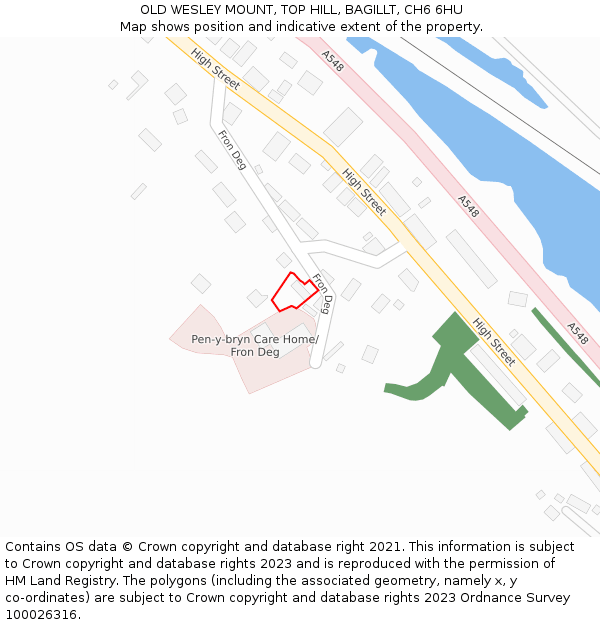 OLD WESLEY MOUNT, TOP HILL, BAGILLT, CH6 6HU: Location map and indicative extent of plot