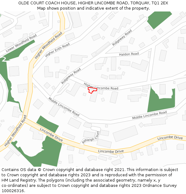 OLDE COURT COACH HOUSE, HIGHER LINCOMBE ROAD, TORQUAY, TQ1 2EX: Location map and indicative extent of plot