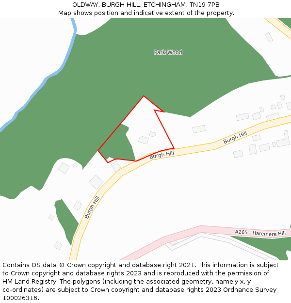 OLDWAY, BURGH HILL, ETCHINGHAM, TN19 7PB: Location map and indicative extent of plot