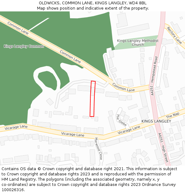 OLDWICKS, COMMON LANE, KINGS LANGLEY, WD4 8BL: Location map and indicative extent of plot